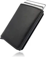 GALVANO クレジットカードケース スキミング防止 磁気防止 ワンタッチ式 スライド式 スリム 薄型(ブラック)