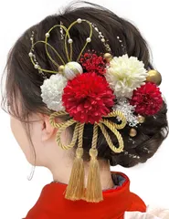 新商品 卒業式 和装 結婚式 振袖 飾り 水引 着物 かすみ草 袴 浴衣 造花 七五三 ドライフラワー 手作りかわいい 紐 ピンポンマム 白 髪飾り【12色展開】 成人式 F3710 [JZOON]