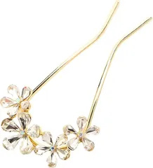 Miaomyao ミャオミャオ 簪 かんざし バチ型 和装 留袖 着物 髪飾り 金属 アンティーク クリスタル フラワー 桜 花 キュービックジルコニア U字 コーム ゴールド ヘアアクセサリー(クリア,  大きめ)