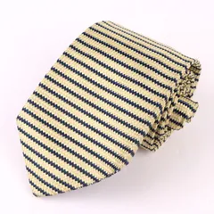 アレキサンダージュリアン ブランドネクタイ ボーダー柄 シルク 日本製 メンズ イエロー Alexander Julian 【中古】