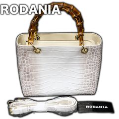 RODANIA クロコダイルエンボス スクエア 2way ハンドバッグ ヒマラヤ バンブーハンドル ロダニア バック ショルダー トート 型押し イタリアンレザー