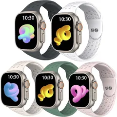 YSITUO 5本セットApple Watch バンドコンパチブル アップルウォッチ シリコン製スポーツバンド( ブラック/ホワイト/ スターライト/ピンクサンド/パインニードル・グリーン,  38mm/40mm/41mm S/M)