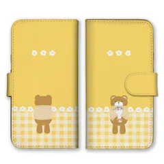 iPhone 16 Pro ケース 手帳型 アイフォン16プロ スマホケース 携帯ケース くま クマ くまちゃん テディベア 可愛い お花 ギンガムチェック ベージュ こども キッズ カラー04
