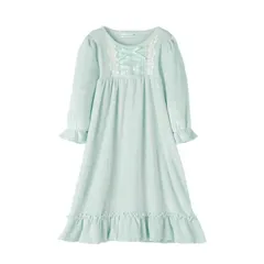 【ミント】ふわふわフリースフラワーレース＆クロスリボンネグリジェ TAK キッズ キャサリンコテージ