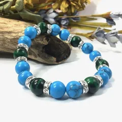 パワーストーン ターコイズ×グリーンタイガーアイ ブレスレット (シルバー) 10mm メンズ・レディース 成功 繁栄  安全  [11]