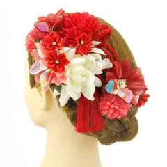 髪飾り 成人式 赤 振袖 前撮り 袴 浴衣 夏祭り 花火大会 2点セット 白 房付き 組紐 和柄 ラインストーン ヘアアクセ 豪華 かん No.9-3442