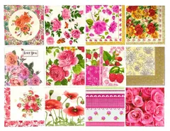 【特価セール】各1枚入 合計12枚入 デコパージュ 12種類 花 ペーパーナプキン いちご柄