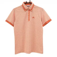 【超美品】アディダス 半袖ポロシャツ オレンジ×白 総柄 ボタンダウン  メンズ S/P ゴルフウェア adidas