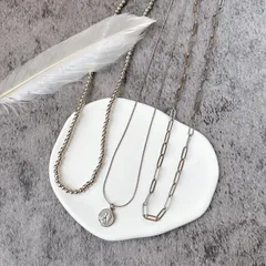 【3点セット】コイン×チェーン×ボールビーズネックレス 45cm（アジャスター＋5cm）［ステンレスチェーン］