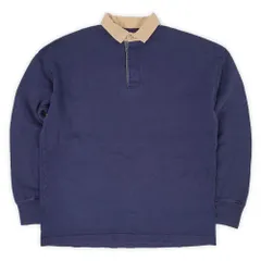 エルエルビーン L.L.Bean 80s 80年代 ラガーシャツ MADE IN USA アメリカ製 珍品 ロンポロ 長袖 襟コーデュロイ ヴィンテージ 古着 メンズ ポロシャツ ネイビー 紺 L【中古】