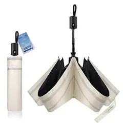 ベージュｘグレー 【業界新設計】 日傘 UVカット 超軽量 約199g ワンタッチ 自動開閉 折り畳み日傘 遮光率100％ UVカット率100% 遮熱 紫外線遮断 強化5層構造 折りたたみ傘 コンパクト メンズ レディース 6本骨 携帯便利 耐風撥水 晴雨兼用