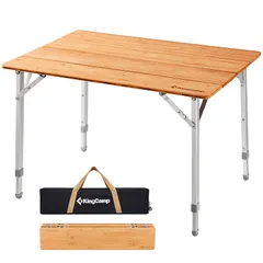 【新品】 KingCamp アウトドア テーブル 折りたたみ キャンプ テーブル 高さ調節 バンブー ロールテーブル 天然 孟宗竹 コンパクト 耐荷重 80kg ピクニック ファミリー 収納付き 65 x 50 x 45/52/65 cm 0