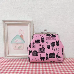 がま口（黒猫ちゃん＊ピンク）