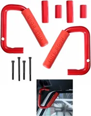 KURT ECP 互換品ジープ/Jeep JK ラングラー/Wrangler 2007～ フロントグラブハンドル アシストグリップ 専用設計 補助 パイプ 運転席/助手席/後部座席 2個セット(フロント用/レッド)