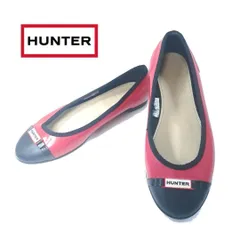 HUNTER レインシューズ バレエシューズ ラバー バイカラー 37 ハンター レディース フラットシューズ ブラック レッド hws01139