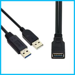 【人気商品】ブラック USB 3.0メスからデュアルUSBオス cablecc エクストラパワーデータY延長ケーブル 2.5インチモバイルハードディスクケーブルCC用