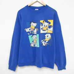 L/古着 長袖 スウェット メンズ 90年代 90s ディズニー DISNEY ドナルド クルーネック USA製 青 ブルー 25mar07 中古 スエット トレーナー トップス L/古着 長袖 スウェット メンズ 90s ディズニー DISNEY ドナルド