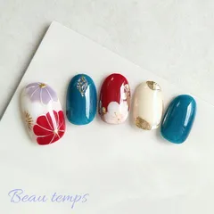 和柄ネイル　緑　グリーン　成人式　和装　振袖　前撮り　袴　浴衣