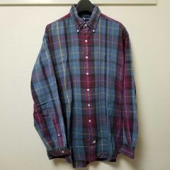Ralph Lauren ラルフローレン ボタンダウン BDシャツ 長袖 チェック ネイビー系 ワンポイント刺繍 メンズL トップス 03H0406