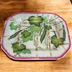 中国美術　手描き　希少　灰皿　平皿　刻印あり　インテリア　野菜文