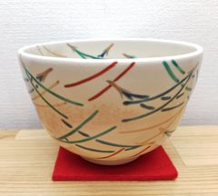 逢絢亭・新品】茶道具 水指 京焼 朱欄手 花筏の図 五山窯 林淡幽