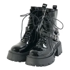 夢展望公式 [新品未使用] 厚底レースアップＷベルトブーツ [エナメルブラック] 他カラー別ページ有 dearmyloverose ブーツ ブーティ・ショートブーツ 535046-02