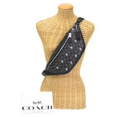 コーチ COACH ワーレン ベルト バッグ シグネチャー ジャカード スター エンブロイダリー キャンバス / リファインド ぺブル レザー 星柄 CO921 ショルダーバッグ グレー / ブラック / シルバー 正規品 美品 中古 mbo09006
