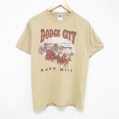 L/古着 半袖 ビンテージ Tシャツ メンズ 00s 馬車 コットン クルーネック ベージュ カーキ 25jul07 中古
