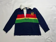 【210905】Polo by Ralph Lauren ポロ バイ ラルフローレン  鹿の子ポロシャツ　2/2T　95相当　刺繍RRLロゴ　ラグビーポロ　ラスタカラー  ・ 濃紺