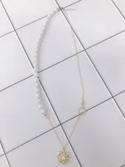 ネックレス パール デザイン丸カン ジルコニア 雪の結晶モチーフ