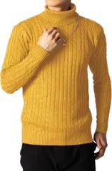 BENQUE(ベンケ) チクチクしない ニット セーター メンズ タートルネック タートルニット カジュアル 長袖 ロング 秋 冬 メンズ冬服おしゃれ メンズセーター(マスタード,  XL)