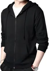 emptio エンプティオ スタイリッシュ アウトドア ファスナー スエット 前開き メンズ パーカー 大きいサイズ フルジップ ジップアップ 長袖 オシャレ オーバーサイズ ロング スポーツ カジュアル シンプル(ウスデブラック,  M)