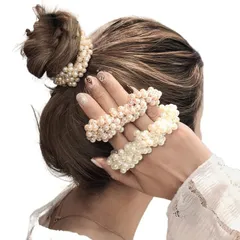 88flix パール ヘアゴム ヘアピン 2点 ホワイト シャンパンゴールド 2色セット ヘアアクセサリー レディース 髪飾り 髪留め