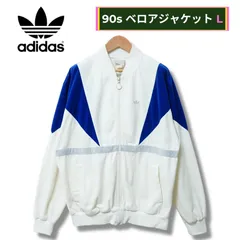 90s オールド アディダス ベロアジャケット L相当 ホワイト ヴィンテージ Vintage adidas トラックジャケット ストリート Y2K スポーツミックス ベロア生地 ジャージ ホワイト ブルー 雰囲気系 ストリート オーバーサイズ 古着 K308