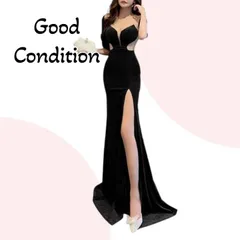 【美品】スリット シースルー Vネック ロング丈 ドレス ベルベット ワンピース 長袖 セクシー 上品 エレガント パーティードレス 結婚式 二次会 発表会 ステージ 衣装 演奏会 大人可愛い 体型カバー ブラック フォーマル おしゃれ