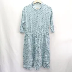 ◇ Persodea 花柄 五分袖 ロング丈 ワンピース サイズLL ライトブルー系 レディース E  【1407180022539】