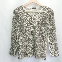 ◇ ⊇ Φ INED イネド ヒョウ柄 ウール50％アンゴラ40％ 長袖 カーディガン サイズL ブラウン系 レディース E  【1412260005456】