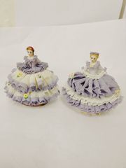 IRISH DRESDEN 陶器人形 2体 Pamela sebbie パープル 白 陶器 一部欠けあり アイリッシュドレスデン