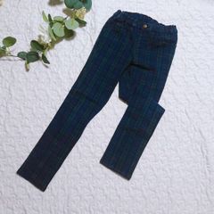 《Branshes》ブランシェス（140）キッズグリーンチェックスキニーパンツ