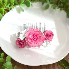 薔薇の髪飾り《濃いピンク色》 ＊ディップフラワー ＊アメリカンフラワー ＊成人式 ＊卒業式 ＊ヘアコーム