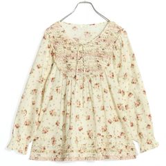 【美品】インゲボルグ★華やか♪フラワープリントブラウス サイズ3(サイズ9号) ベージュ×黄色系 ピンタック&フリル♪z13751 美品】インゲボルグ☆華やか♪フラワープリントブラウス サイズ3