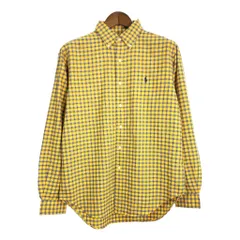 RALPH LAUREN ラルフローレン ボタンダウン 長袖シャツ チェック ワンポイントロゴ イエロー (メンズ M) 中古 古着 R7429