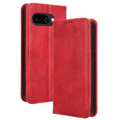 Google Pixel 9a ケース 手帳 チェック柄 合革 レトロ 手帳 ケース 【Color】レッド