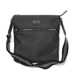 GUCCI グッチ GG ナイロン ミディアム メッセンジャーバッグ ウェブ ストライプ グレー クロスボディ 美品 ロゴ エンボス ブラック ショルダーバッグ 449185 G1XHN 8615