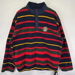 古着 90's/90年代 トミーヒルフィガー TOMMY HILFIGER スナップTフリースジャケット フリース トレーナー 大きいサイズ ボーダー ワッペン XXL マルチカラー メンズ