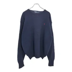 90年代 Polo by Ralph Lauren ポロ ラルフローレン コットン ニット セーター 大きいサイズ ネイビー(メンズ XXL)中古 古着 U5518
