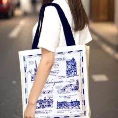 ジッパー付 トートバッグ 帆布 キャンバス地 厚地 イラストプリント 新品