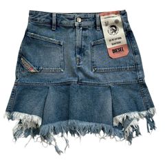 DIESEL ディーゼル デニムスカート 青 ミニスカート ボックスプリーツ レディース サイズ26 Mサイズ