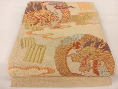 平和屋着物●アンティーク　大正ロマン　両面六通柄京袋帯　龍丸文　金銀糸　正絹　逸品　AAAU4244np