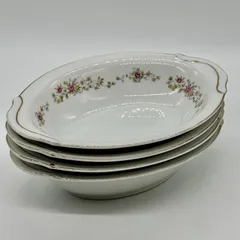 花柄 オーバル深皿4枚セット カレー パスタ 洋食器 昭和レトロ 陶器 SASAKITOKI 佐々木陶器 当時物 金彩